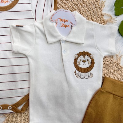Conj. de Malha 3 peças - Leão com Jubinha - Caramelo e Off White